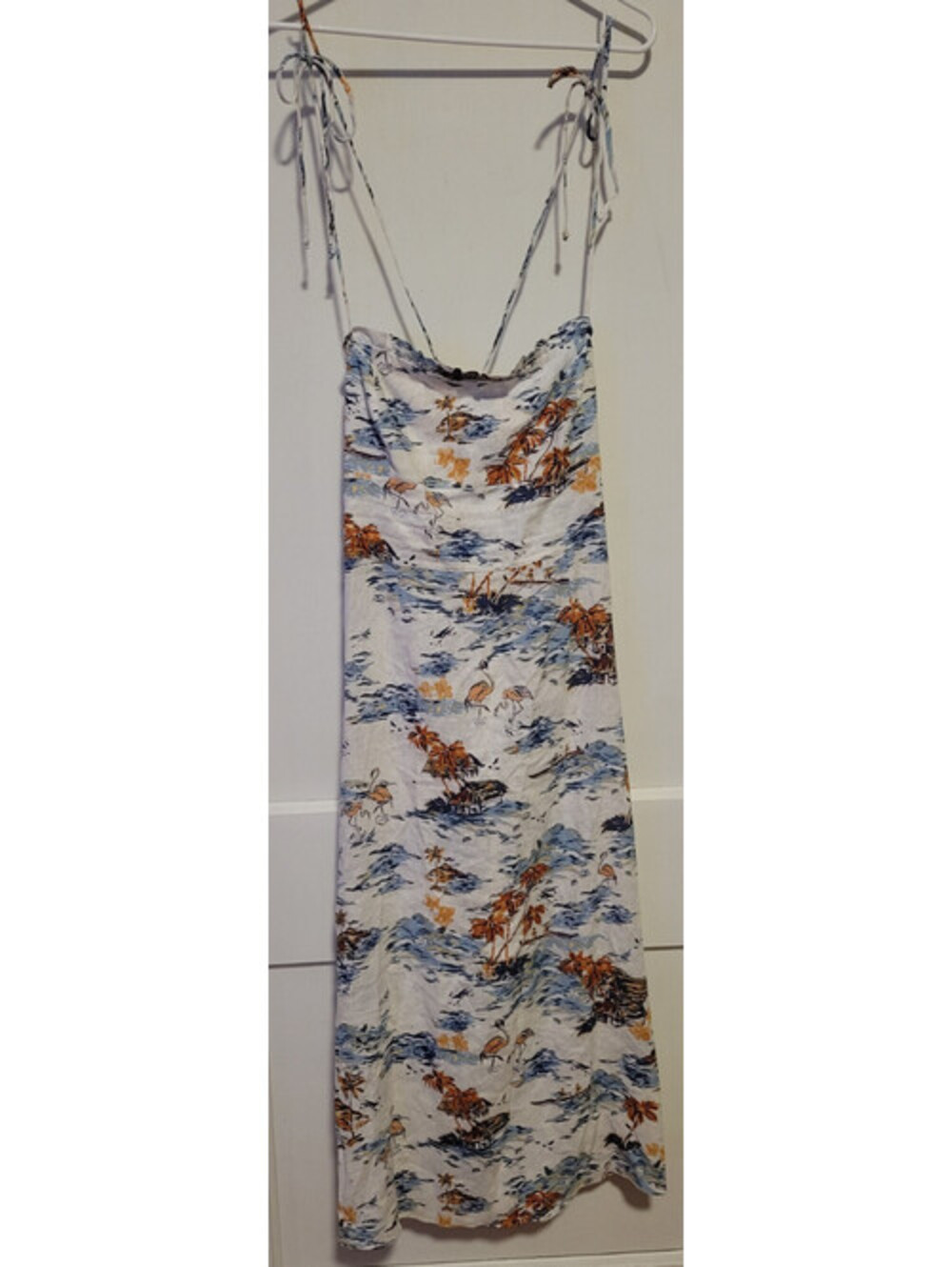 Free People Beach Flowy Midi Dress White Boho Strappy Hawaiian Size 10 Linen